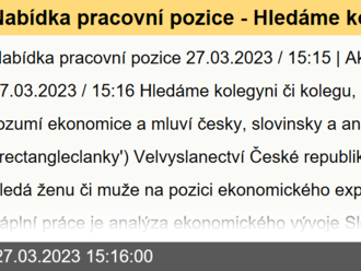 Nabídka pracovní pozice - Hledáme kolegyni či kolegu, která/který rozumí ekonomice a mluví česky, slovinsky a anglicky.