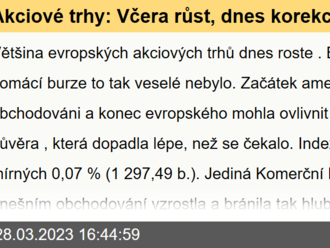 Akciové trhy: Včera růst, dnes korekce - Komentář