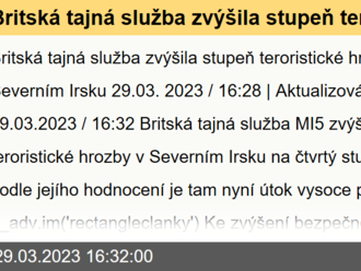 Britská tajná služba zvýšila stupeň teroristické hrozby v Severním Irsku