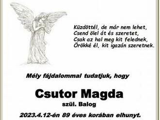 Smútočné oznámenie - Magda Csutor  