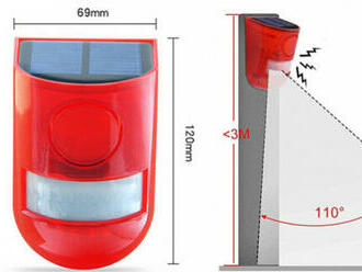 Solárny bezdrôtový alarm s detektorom pohybu so svetelnou signalizáciou a sirénou.