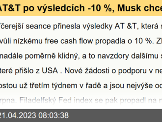 AT&T po výsledcích -10 %, Musk chce žalovat Microsoft - Ranní komentář