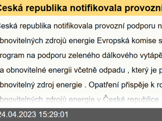 Česká republika notifikovala provozní podporu na vytápění z obnovitelných zdrojů energie