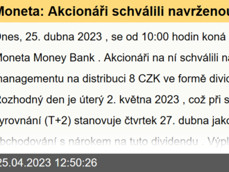 Moneta: Akcionáři schválili navrženou dividendu 8 CZK - Komentář k firmě