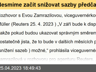 Nesmíme začít snižovat sazby předčasně - Eva Zamrazilová