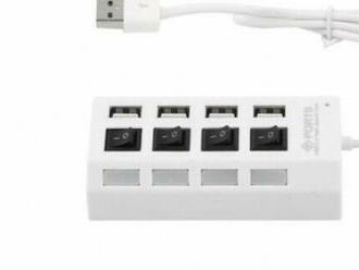 USB rozbočovač 4 porty biely, LED podsvietenie  