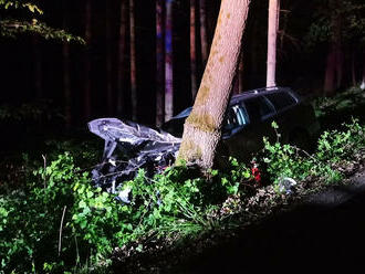 V Lípě u Zlína narazil osobní automobil se čtyřmi lidmi do stromu, zdravotníci si do péče převzali dvě osoby