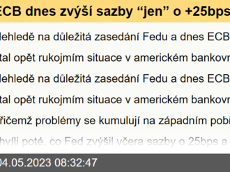 ECB dnes zvýší sazby “jen” o +25bps