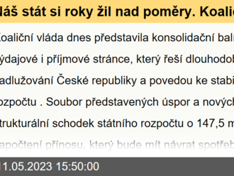 Náš stát si roky žil nad poměry. Koaliční vláda dnes představila konsolidační balíček