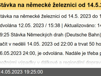 Stávka na německé železnici od 14.5.2023 do 16.5.2023 odvolána