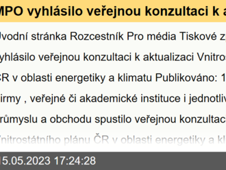 MPO vyhlásilo veřejnou konzultaci k aktualizaci Vnitrostátního plánu ČR v oblasti energetiky a klimatu