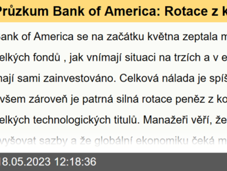 Průzkum Bank of America: Rotace z komodit do technologických titulů, víra v měkké ekonomické přistání a sazby Fedu na vrcholu cyklu