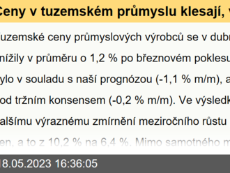 Ceny v tuzemském průmyslu klesají, ve službách ale rostou  