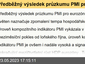 Předběžný výsledek průzkumu PMI pro eurozónu za letošní květen naznačuje zpomalení tempa hospodářského růstu