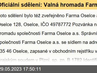 Oficiální sdělení: Valná hromada Farma Oselce a.s.  